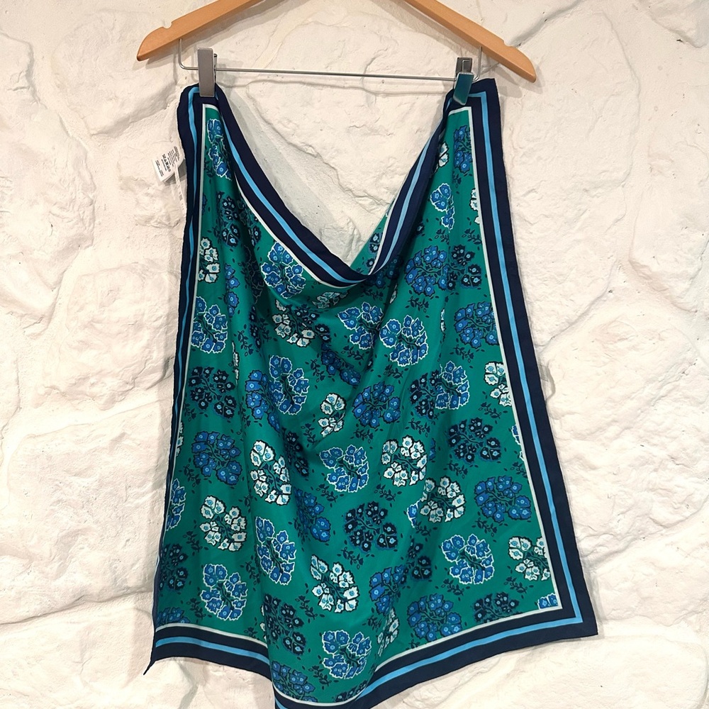 NWT J. Crew Blue and Green Floral Scarf